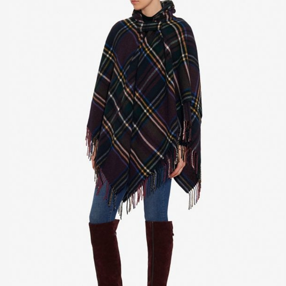 EUC Luisa Brini Italian Wool Plaid Poncho